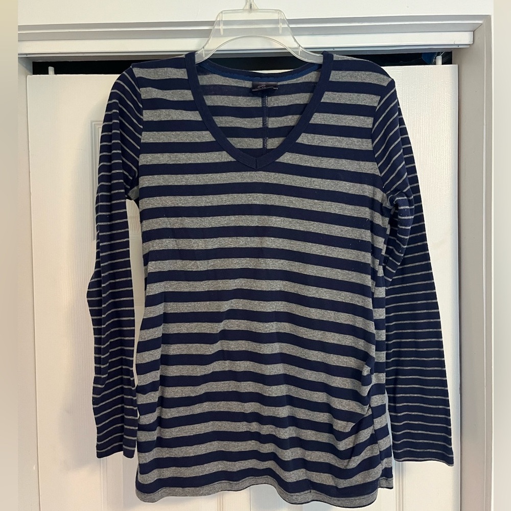 Motherhood Maternity Navy and Gray Striped Long Sleeve Tee